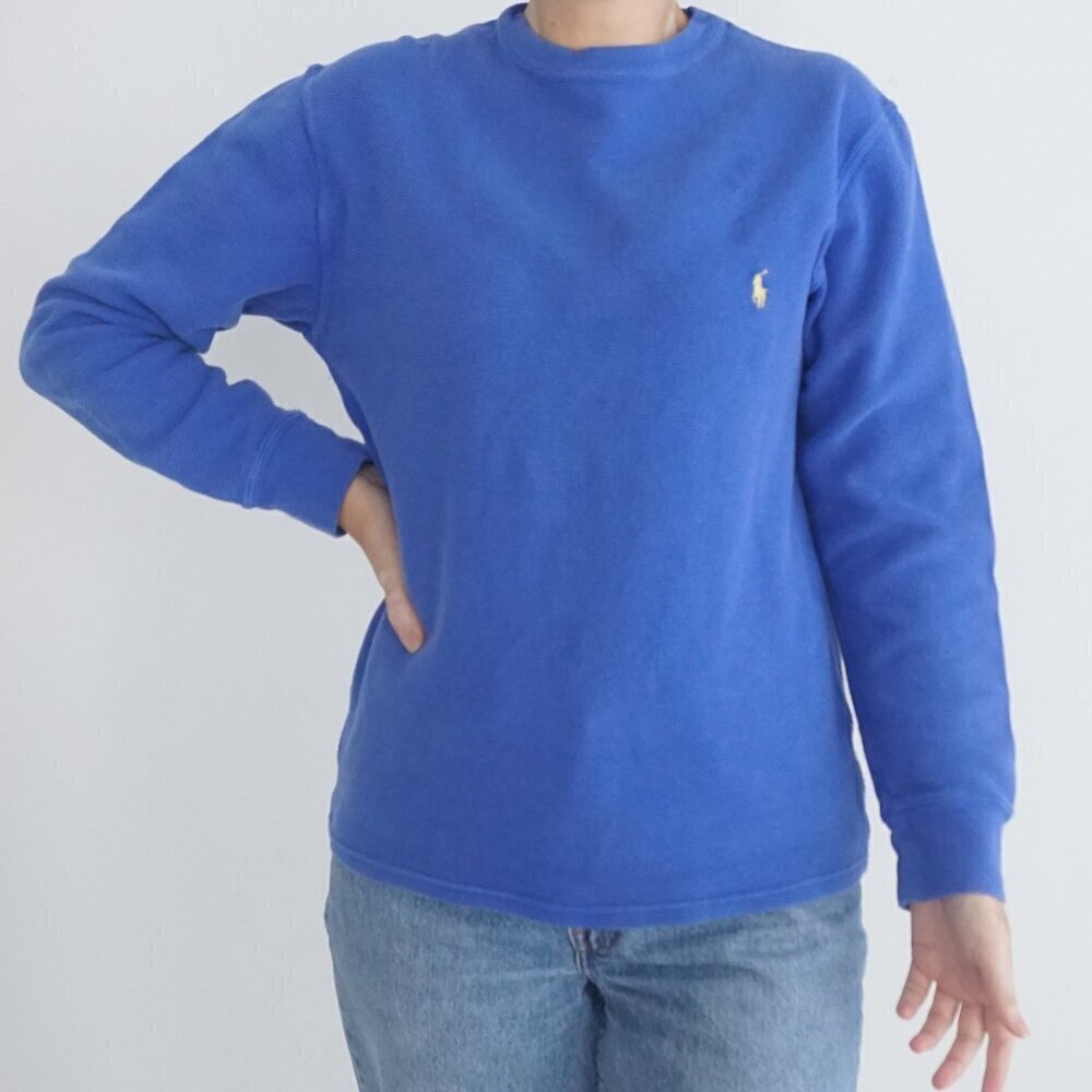 Polo Ralph Lauren Blue Waffle Knit Lightweight Long Sleeve Shirt Med